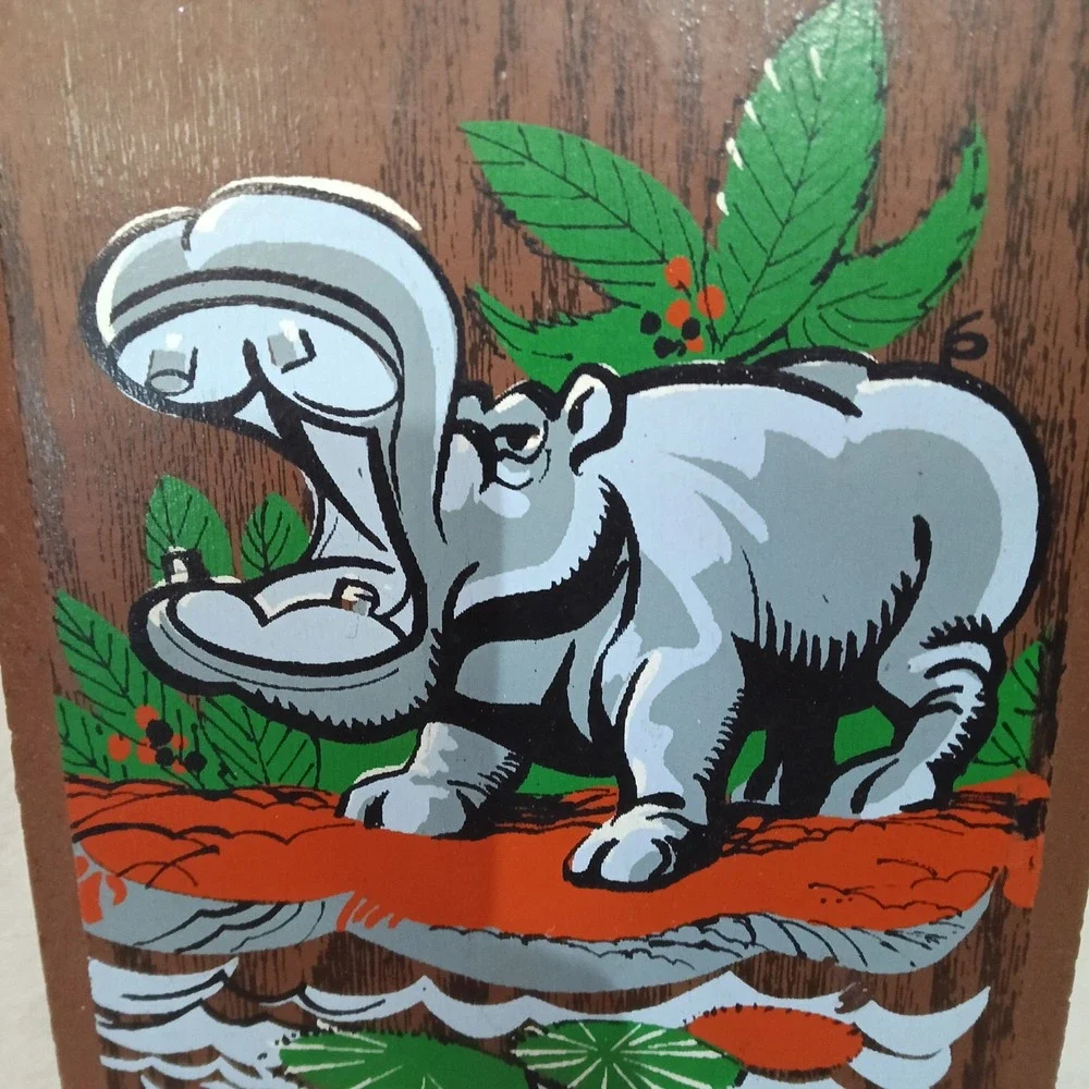 Vtg Hippo Wood Wall Plaque Retro Nursery Decor Kitsch Animal Illustration MCM